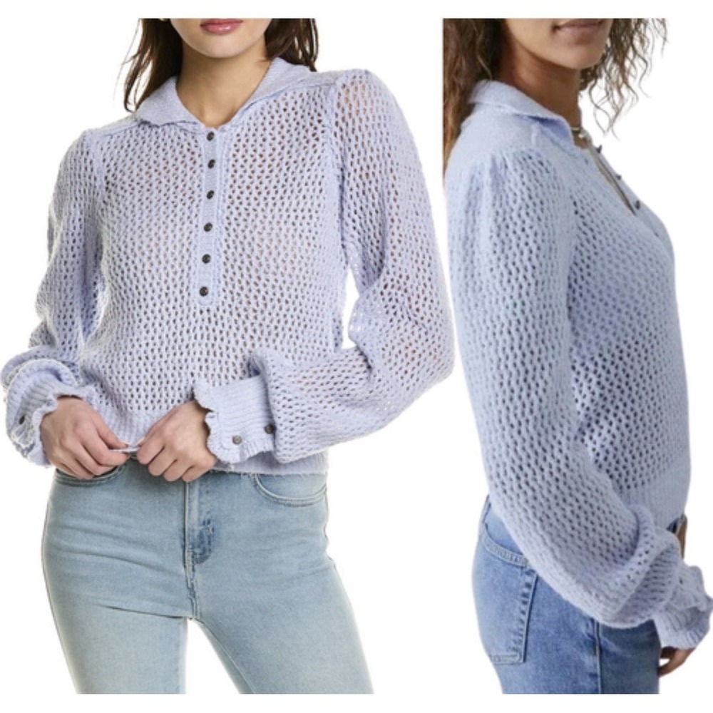 We the Free People Snowdrift Loose Knit Periwinkle Collared Sweater Women's Sz S